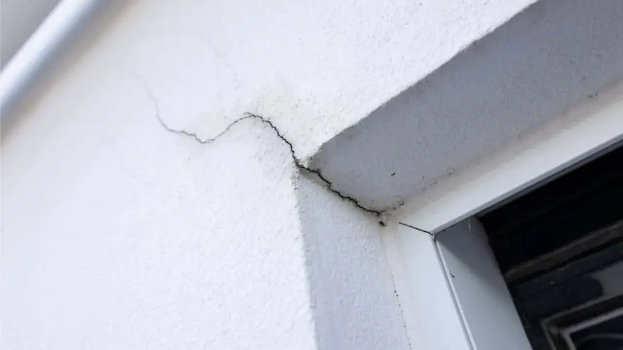 Grietas en pared blanca, indicando necesidad de mantenimiento sate.