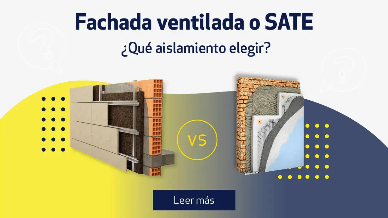 Comparativa de fachadas: una muestra la construcción de una pared ventilada con aislamiento y otra el sistema SATE.