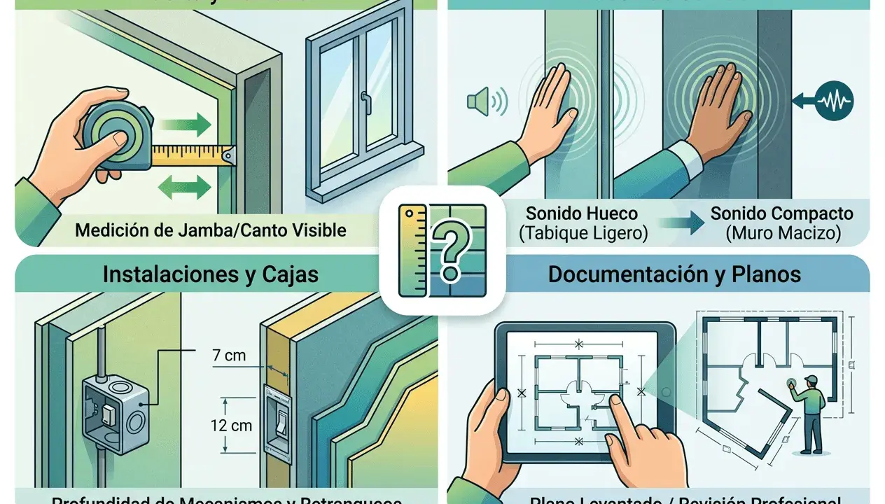 Guía para saber si una pared es de pladur: mide jambas, prueba el sonido, revisa instalaciones y consulta planos.