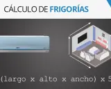 Cálculo de frigorías por m2. Imagen muestra un aire acondicionado y una habitación con medidas para calcular su capacidad.