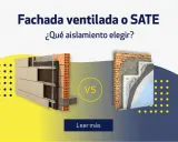 Comparativa de fachadas: una muestra la construcción de una pared ventilada con aislamiento y otra el sistema SATE.