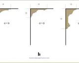 Ilustración de tres perfiles de cornisa, mostrando cómo las dimensiones 'a' y 'b' definen su forma.