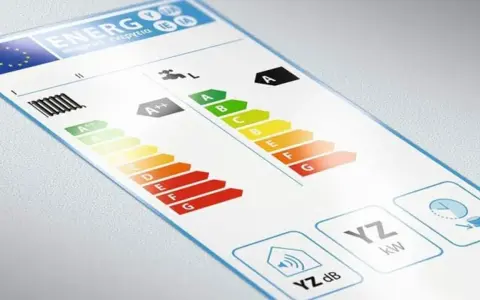 Etiqueta de eficiencia energética, con escalas de A+++ a G, que cumple la directiva ERP. Muestra el consumo en kW y el nivel de ruido en dB.
