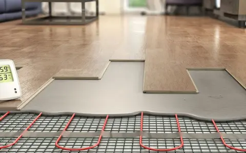 Instalación de suelo radiante con termómetro mostrando 25.9°C, ideal para una temperatura suelo refrescante y confortable.