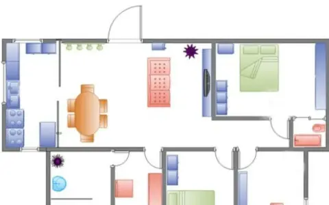 Plano de vivienda con cocina, comedor, sala, dormitorio y baño. Se planea tirar tabique para unir dos pisos y crear un espacio más amplio.