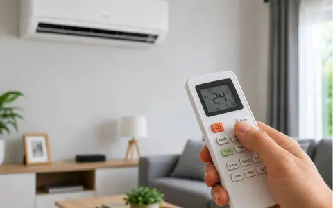Mano ajustando la temperatura de consigna del aire acondicionado a 24°C con el mando a distancia.