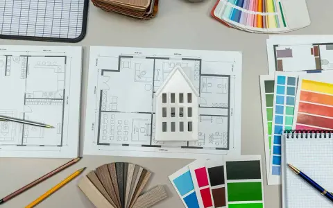 Planos de casa, muestras de materiales y paletas de colores para calcular el precio medio reforma integral.