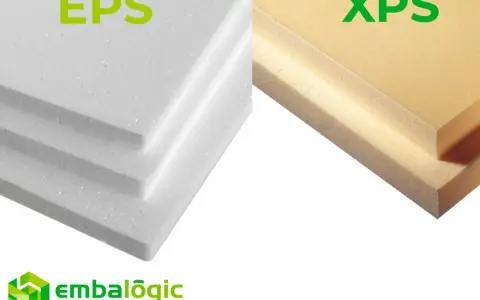 Planchas de poliestireno expandido (EPS) blanco y extruido (XPS) amarillo, ejemplos de materiales de embalaje.