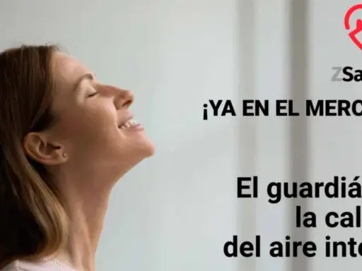 Mujer sonríe, disfrutando del aire puro. ¡Ya en el mercado! Saindari, el guardián de la calidad del aire interior.
