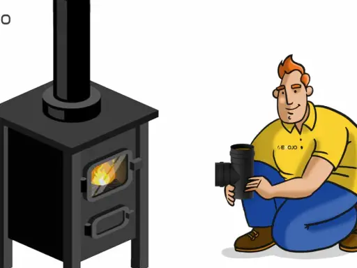 Hombre con tubo de chimenea listo para instalar en la estufa. Correcto tiro posicion de los tubos de una chimenea.