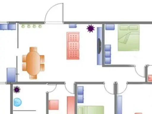 Plano de vivienda con cocina, comedor, sala, dormitorio y baño. Se planea tirar tabique para unir dos pisos y crear un espacio más amplio.