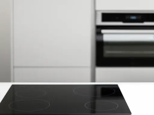 Placa vitrocerámica negra lista para instalar junto a un horno empotrado en una cocina moderna.