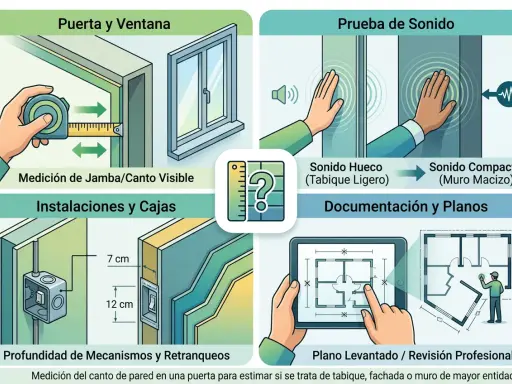 Guía para saber si una pared es de pladur: mide jambas, prueba el sonido, revisa instalaciones y consulta planos.