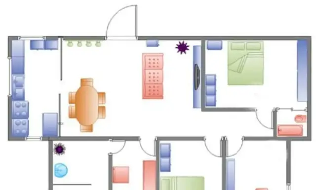 Plano de vivienda con cocina, comedor, sala, dormitorio y baño. Se planea tirar tabique para unir dos pisos y crear un espacio más amplio.