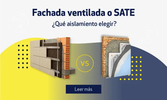 Comparativa de fachadas: una muestra la construcción de una pared ventilada con aislamiento y otra el sistema SATE.