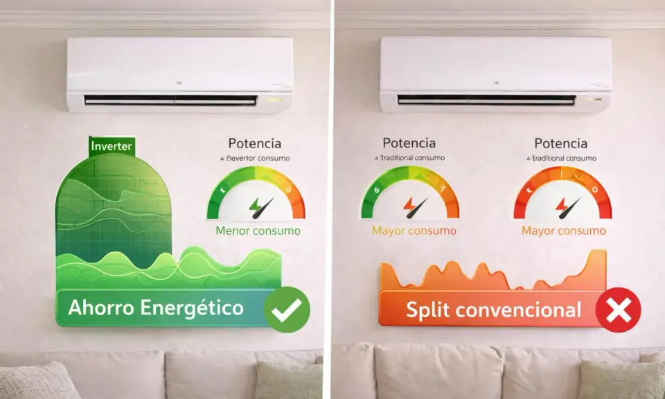 Comparativa de aire acondicionado: Inverter vs. Split convencional. Descubre qué significa invertir en aire acondicionado para un menor consumo y ahorro energético.