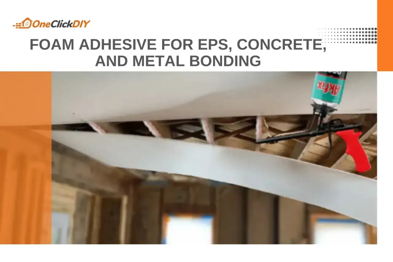 Pistola aplica espuma para pegar poliestireno extruido en techo, fijando paneles de construcción.