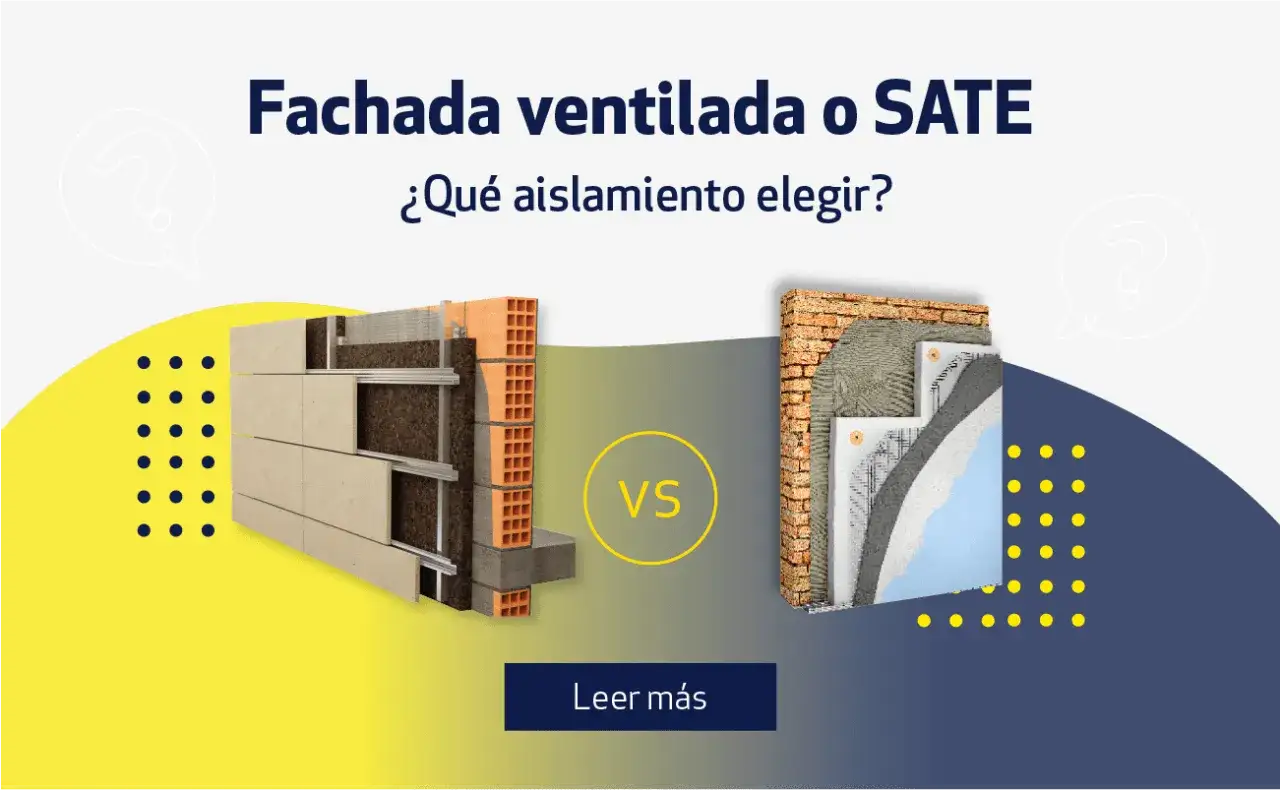 Comparativa visual de la diferencia entre SATE y fachada ventilada, mostrando sus capas de aislamiento y estructura.